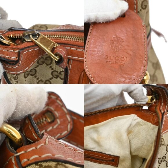 GUCCI Logo GG Pattern 2Way Shoulder Bag Canvas Leather Brown Orange 86KB534 - Picture 9 of 16